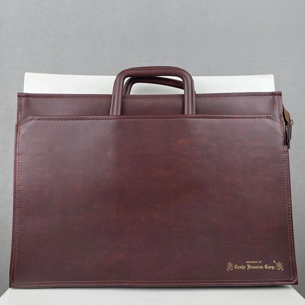 Vintage Cashe Braxton Corp Burgundy Portfolio Briefcase Retractable Handles Zip